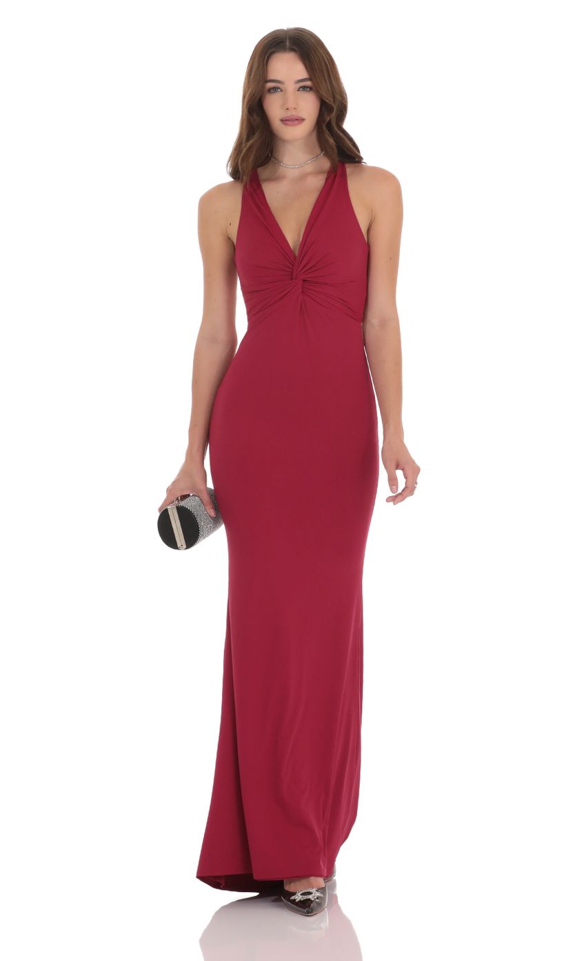 Picture Twist V-Neck Maxi Dress in Wine. Source: https://media-img.lucyinthesky.com/data/Nov24/850xAUTO/0000bd08-266a-429f-99c9-450e6452a9ef.jpg