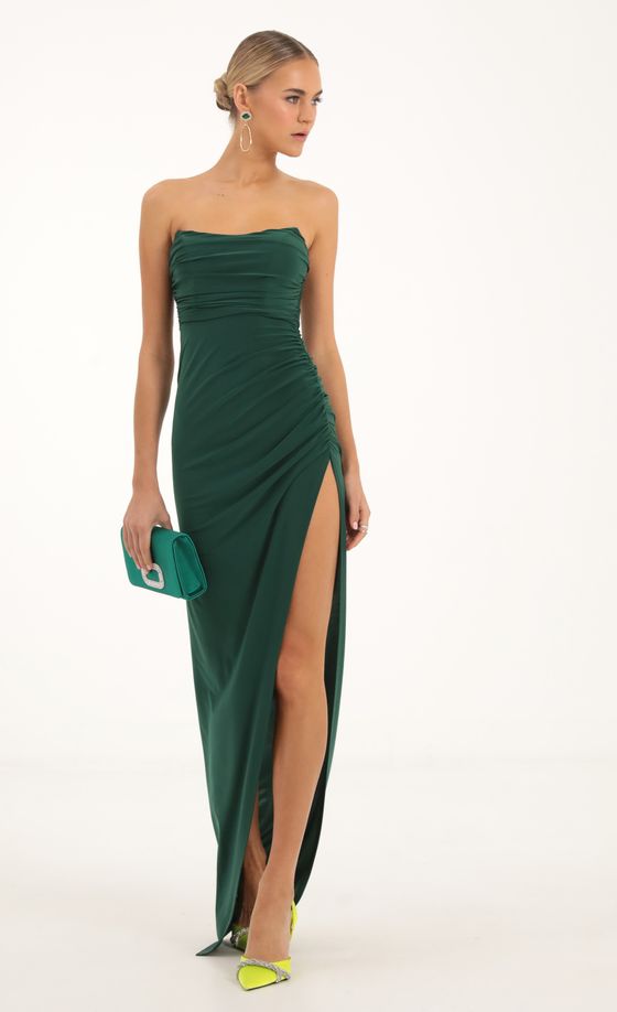 Corset Strapless Maxi Dress in Green