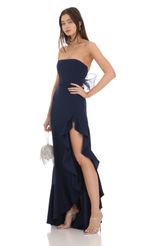 Picture of Strapless Back Bow Corset Maxi Dress in Navy