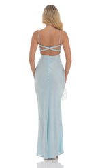 Picture of Crinkle Satin Open Back Maxi Dress in Sky Blue