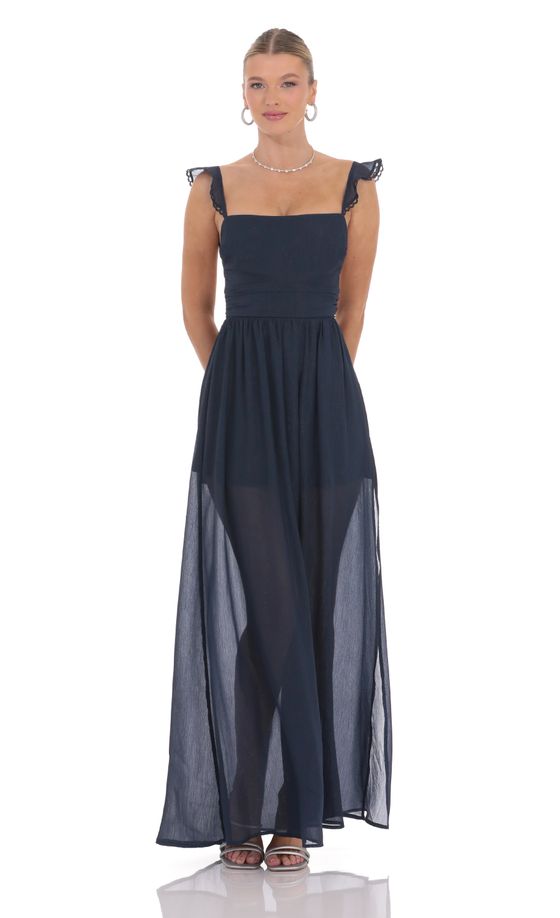 Shimmer Chiffon Maxi Dress in Navy