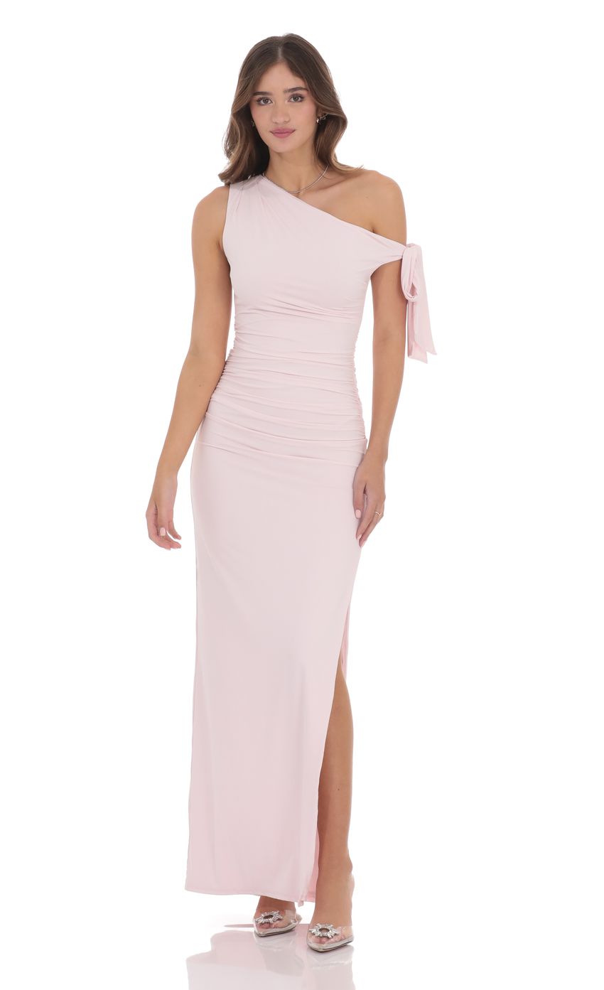 Picture Off Shoulder Tie Strap Maxi Dress in Pink. Source: https://media-img.lucyinthesky.com/data/product-media/850xAUTO/0ba7f79f-5591-4e82-b7dc-d61598c7210d.jpg