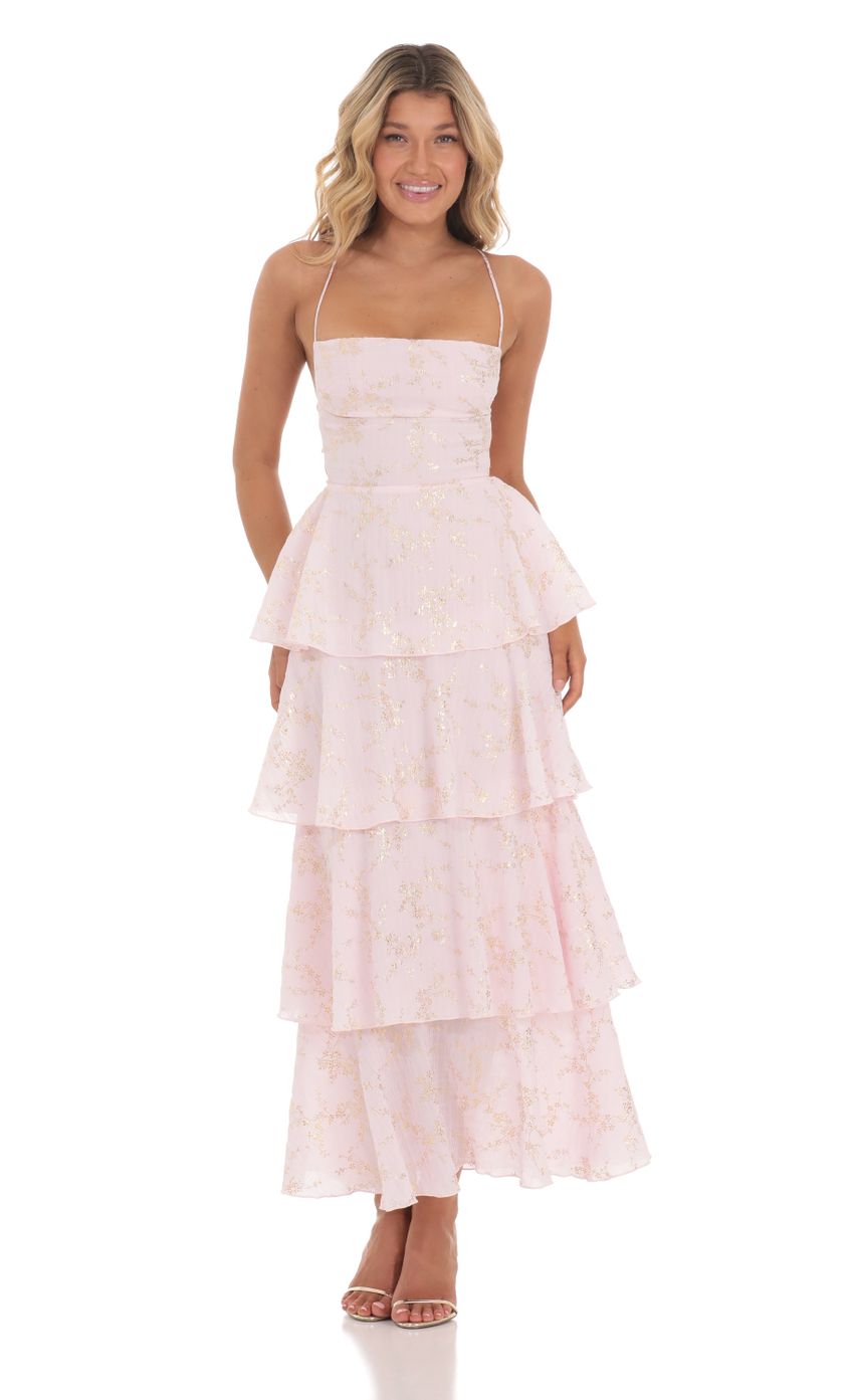 Picture Crinkle Foiled Floral Maxi Dress in Pink. Source: https://media-img.lucyinthesky.com/data/May24/850xAUTO/0e1d9e75-149e-492c-b5b9-7b64bb1fc904.jpg