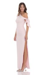 Picture of Off Shoulder Tie Strap Maxi Dress in Pink