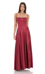 Picture of Satin Square Neck Maxi Dress in Maroon