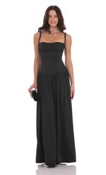 Picture of Satin Ruched Bust Maxi Dress in Aqua Blue