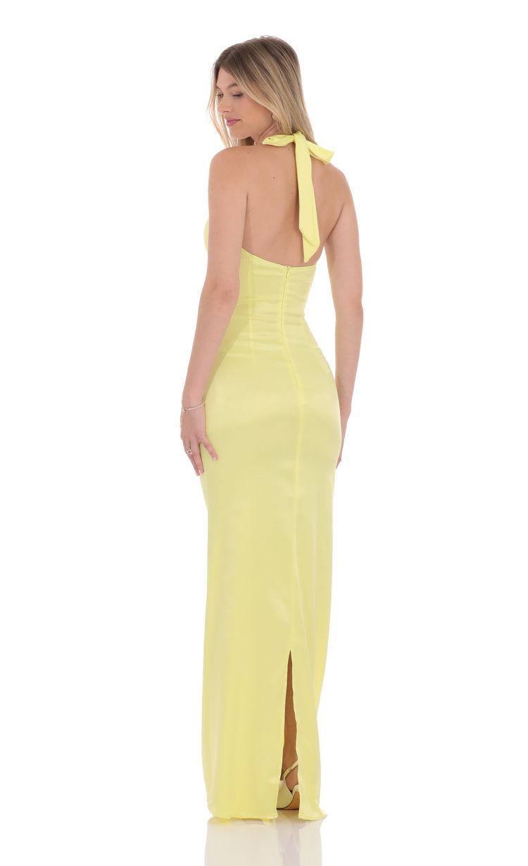 Picture Satin Halter Maxi Dress in Yellow. Source: https://media-img.lucyinthesky.com/data/product-media/850xAUTO/291d1f5d-b296-4e0c-a629-65b0c354f531.jpg
