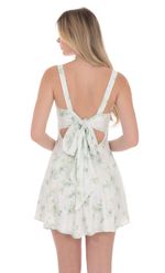 Floral Jacquard Bow Tie A-Line Dress in Pastel Green