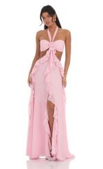 Picture of Chiffon Cutout Ruffle Maxi Dress in Pink