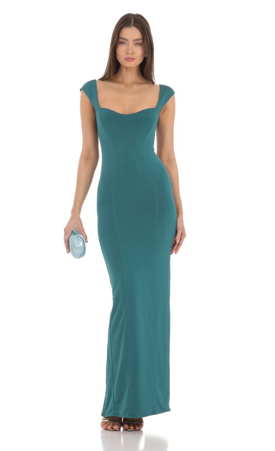 Wide Strap Bodycon Maxi Dress in Teal