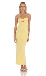 Picture of Strapless Textured Floral Twist Maxi Dress in Yellow