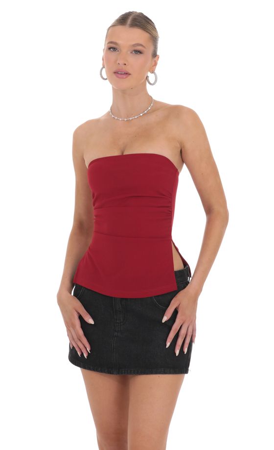 Strapless Double Slit Top in Red