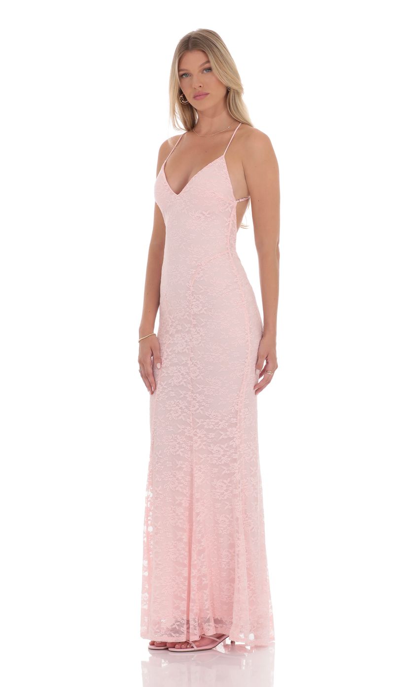 Picture Lace V-Neck Mermaid Dress in Pink. Source: https://media-img.lucyinthesky.com/data/product-media/850xAUTO/4653831b-248a-47da-95d4-faffd39b0c07.jpg