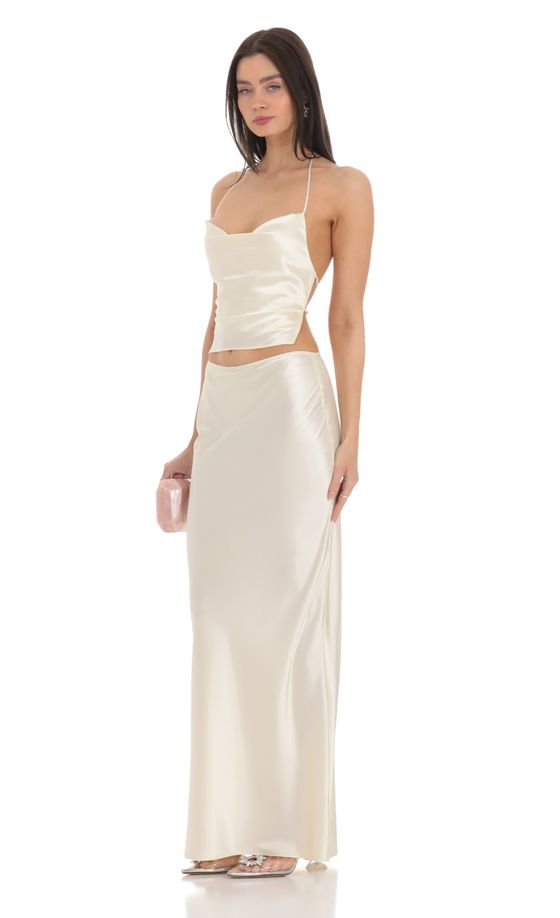 Satin Slip Two Piece Set in Ivory