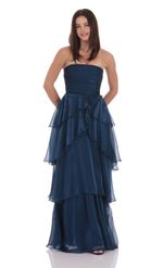 Picture of Corset Petal Ruffle Strapless Maxi Dress in Purple