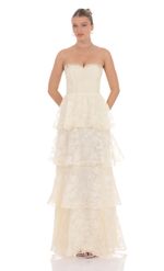 Picture of Smocked Floral Ruffle Maxi Dress in Pink