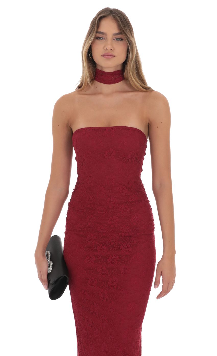 Picture Scarf Lace Maxi Dress in Maroon. Source: https://media-img.lucyinthesky.com/data/Nov24/850xAUTO/56dfc910-a977-48b7-9362-6334c6302974.jpg