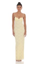 Picture of Lace Floral Trim Maxi Dress in Yellow
