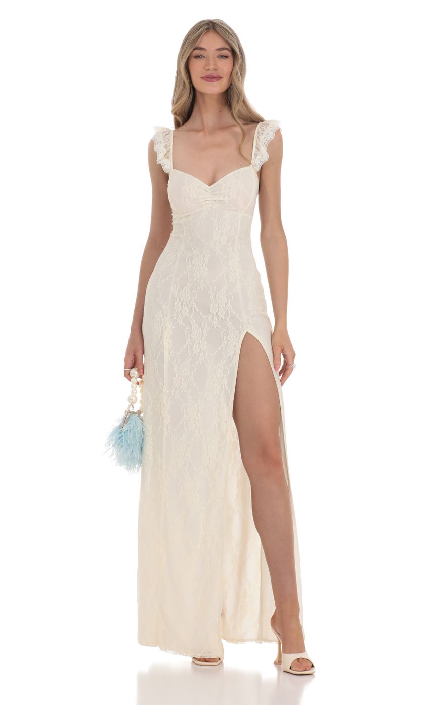 Picture Lace Ruffle Sleeve Maxi Dress in Cream. Source: https://media-img.lucyinthesky.com/data/Feb24/850xAUTO/5cfc0024-00ae-4097-b4c6-a8ad94d88f6a.jpg