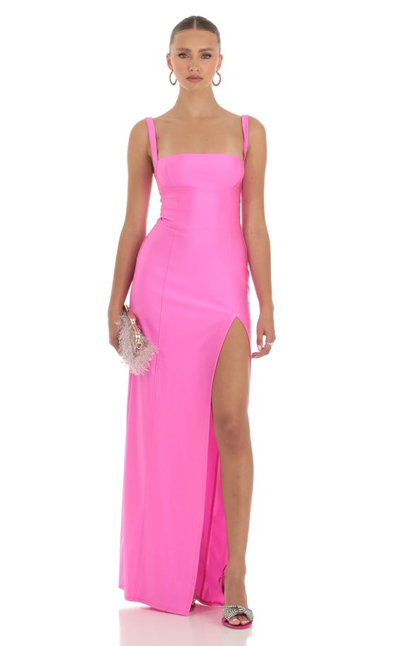 Square Neck Maxi Dress in Hot Pink