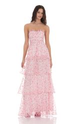 Picture of Smocked Floral Ruffle Maxi Dress in Pink