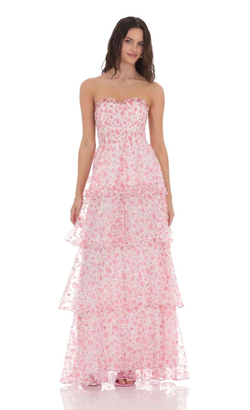 Picture Smocked Floral Ruffle Maxi Dress in Pink. Source: https://media-img.lucyinthesky.com/data/product-media/850xAUTO/6707341f-b9f7-4322-a180-089bbd23dea7.jpg