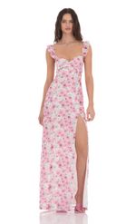 Picture of Lace Ruffle Sleeve Maxi Dress in Wine