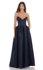 Picture of Corset Strapless Gown Dress in Navy