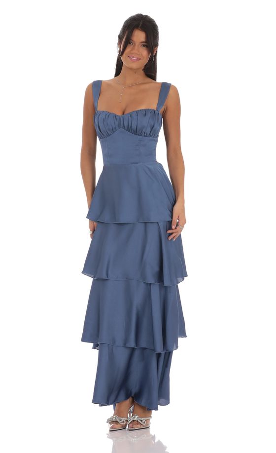 Picture of Ruffle Maxi Dress in Aqua Blue