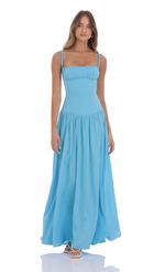 Picture of Satin Ruched Bust Maxi Dress in Aqua Blue
