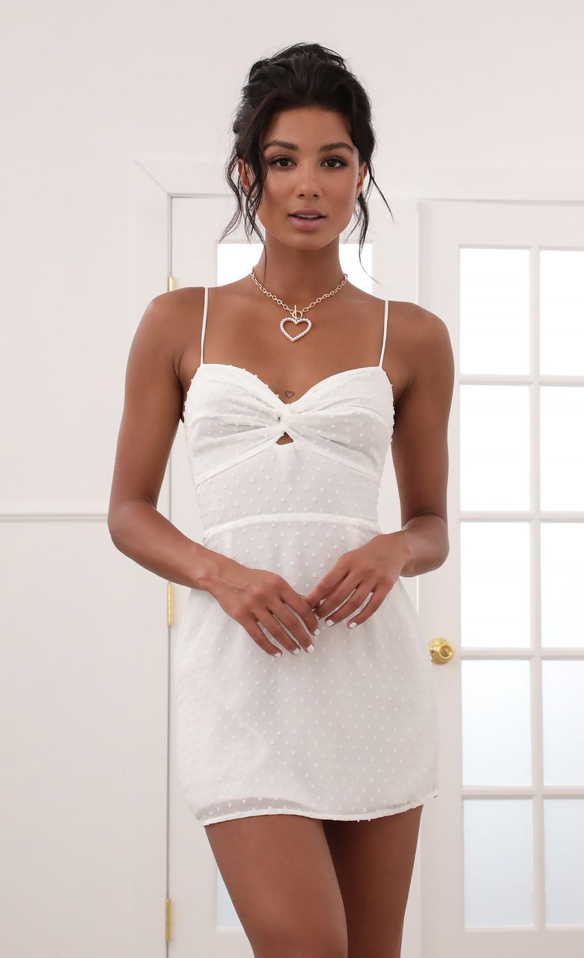 Picture Front Twist Chiffon Dress in White. Source: https://media-img.lucyinthesky.com/data/Jun20_2/850xAUTO/781A7719.JPG