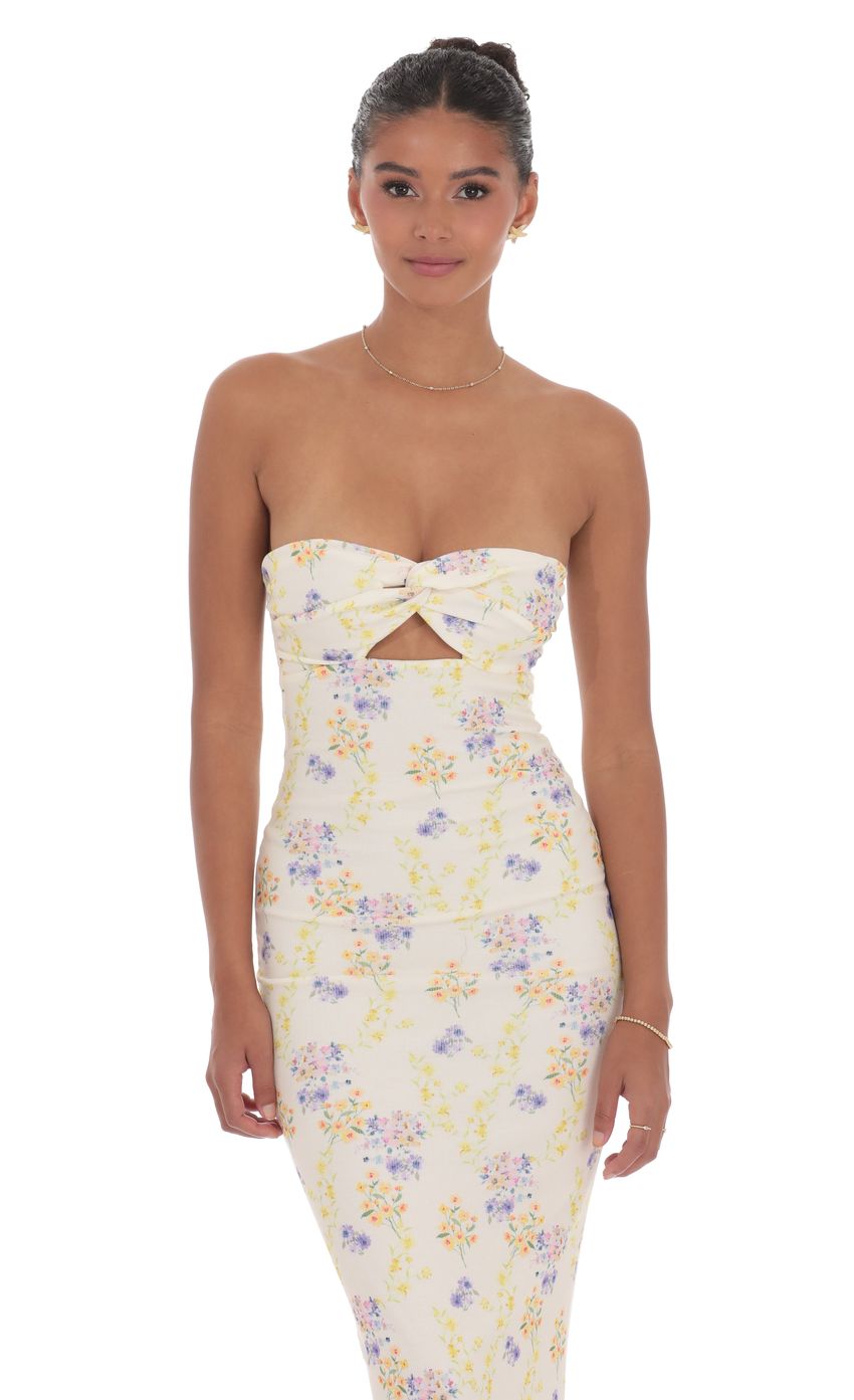 Picture Floral Ribbed Cutout Twist Maxi Dress in Yellow. Source: https://media-img.lucyinthesky.com/data/product-media/850xAUTO/7e20c35c-67e5-400b-9791-a49ab0242313.jpg