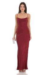 Picture of Crinkle Satin Open Back Maxi Dress in Sky Blue