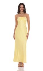 Picture of Satin Halter Flower Maxi Dress in Yellow