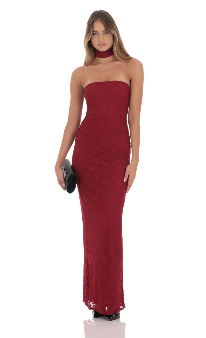 Picture Scarf Lace Maxi Dress in Maroon. Source: https://media-img.lucyinthesky.com/data/Nov24/850xAUTO/837ed8ab-cfac-4050-8b6a-98c22eec0a32.jpg