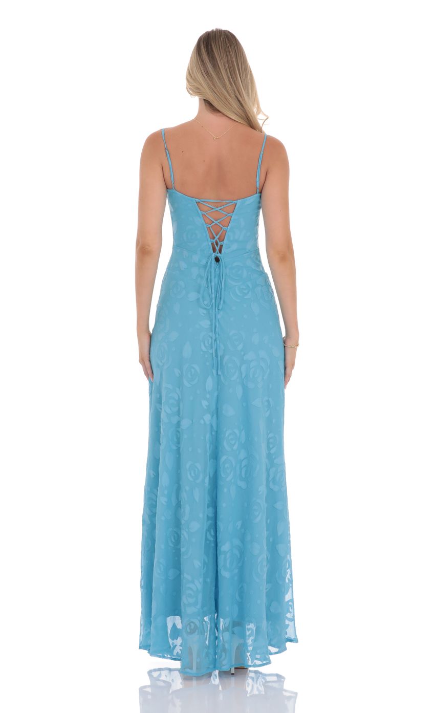 Picture Burnout Lace-Up Maxi Dress in Aqua. Source: https://media-img.lucyinthesky.com/data/product-media/850xAUTO/83e69a85-601f-46b5-873c-62302bf81e56.jpg
