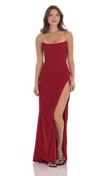 Picture of Strapless Corset Maxi Dress in Red