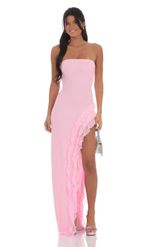 Picture of Mesh Strapless Triple Ruffle Maxi Dress in Pink