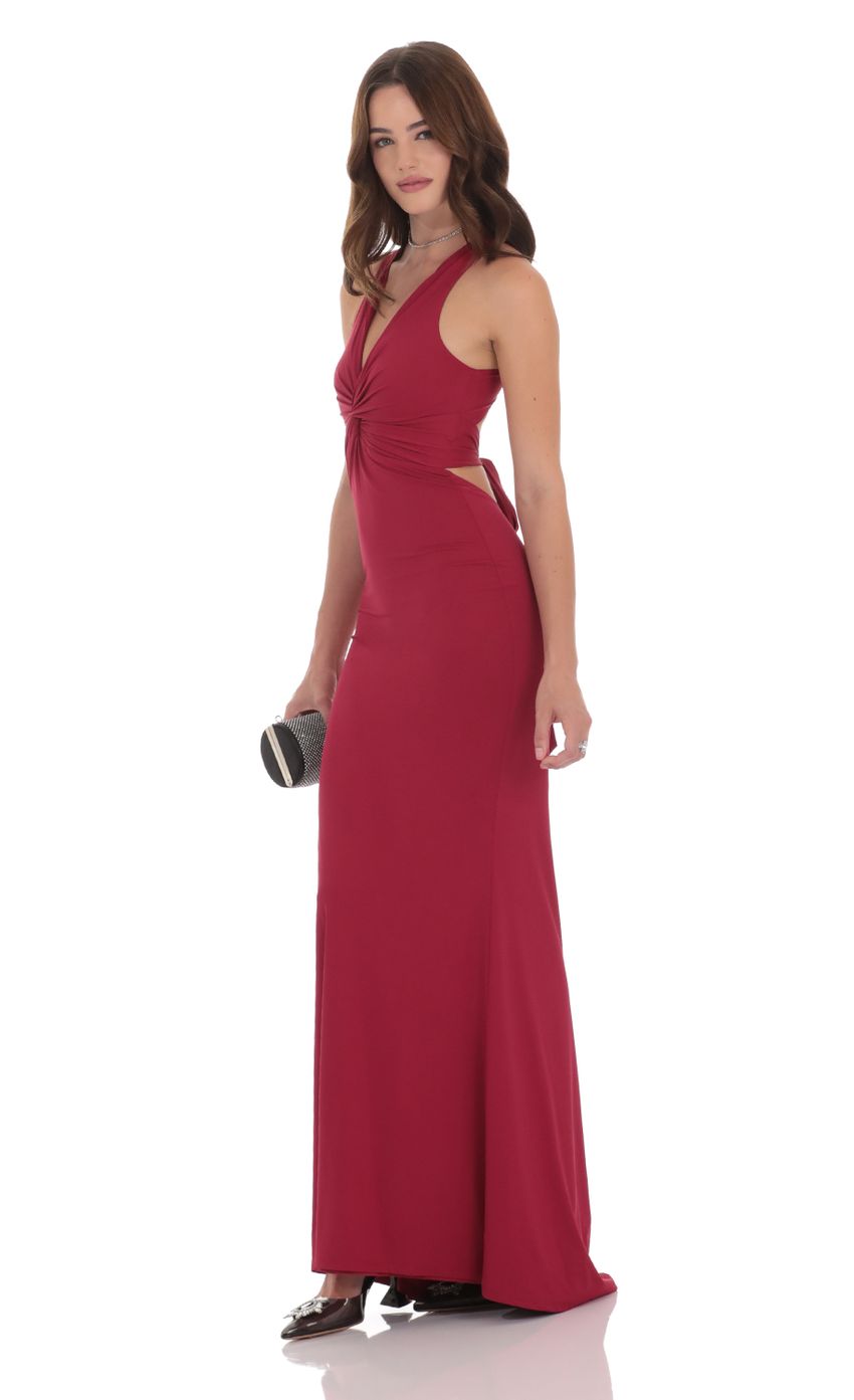 Picture Twist V-Neck Maxi Dress in Wine. Source: https://media-img.lucyinthesky.com/data/Nov24/850xAUTO/8dfddf31-e974-44f2-8a0c-29cd9fe66a7f.jpg