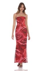 Picture of Floral Bodycon Open Back Maxi Dress in Red
