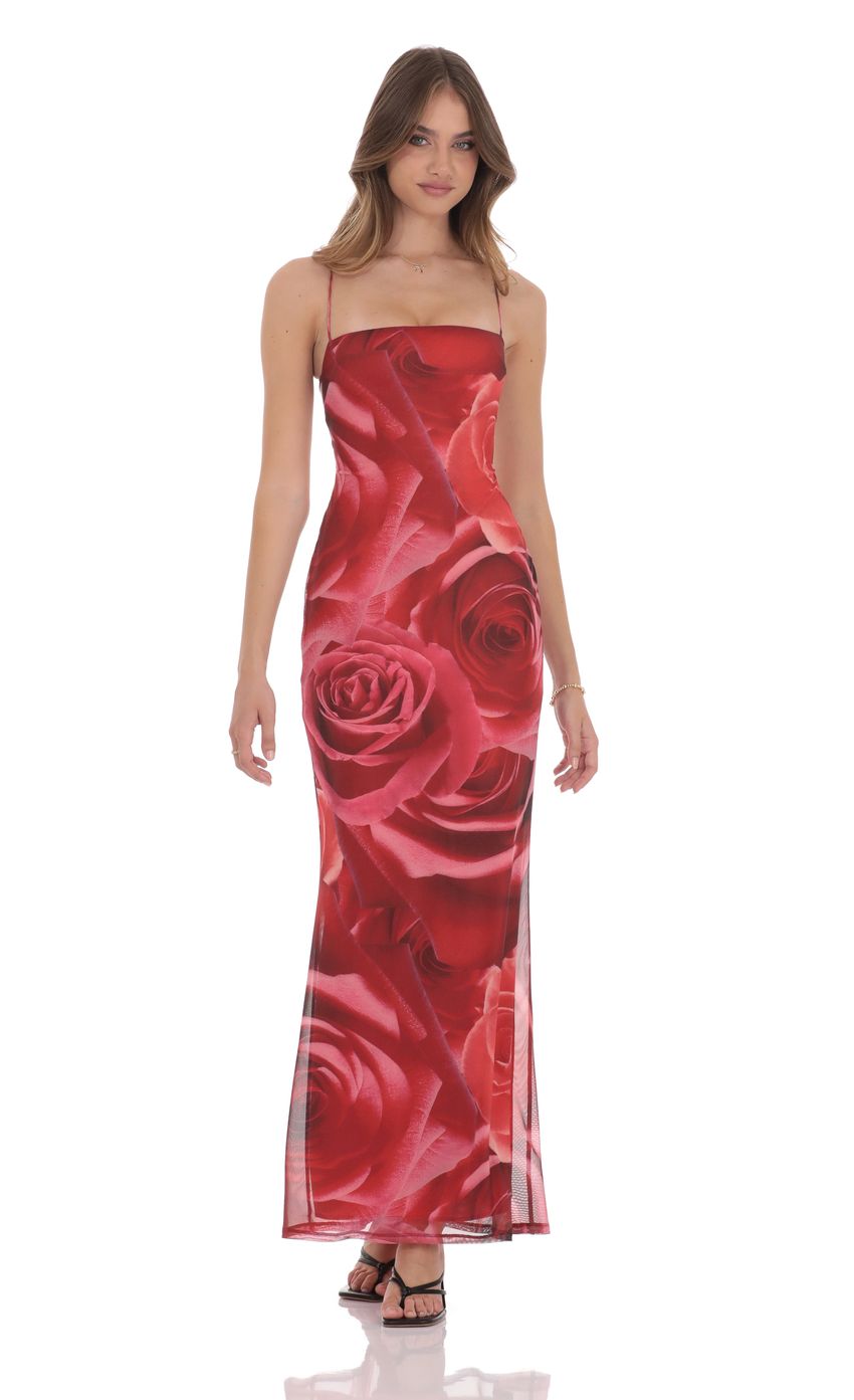 Picture Floral Bodycon Open Back Maxi Dress in Red. Source: https://media-img.lucyinthesky.com/data/product-media/850xAUTO/974ccff5-76c3-4615-bcbf-715af5a8d317.jpg