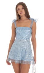 Picture of Shimmer Pink Floral Mini Dress in White