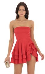 Picture of Floral Strapless Asymmetrical Dress in White