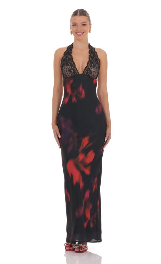 Swirl Lace Bust Maxi Dress in Multicolor Print