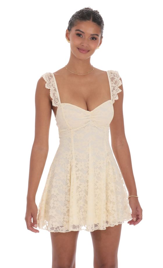 Lace Fit and Flare Dress in Cream