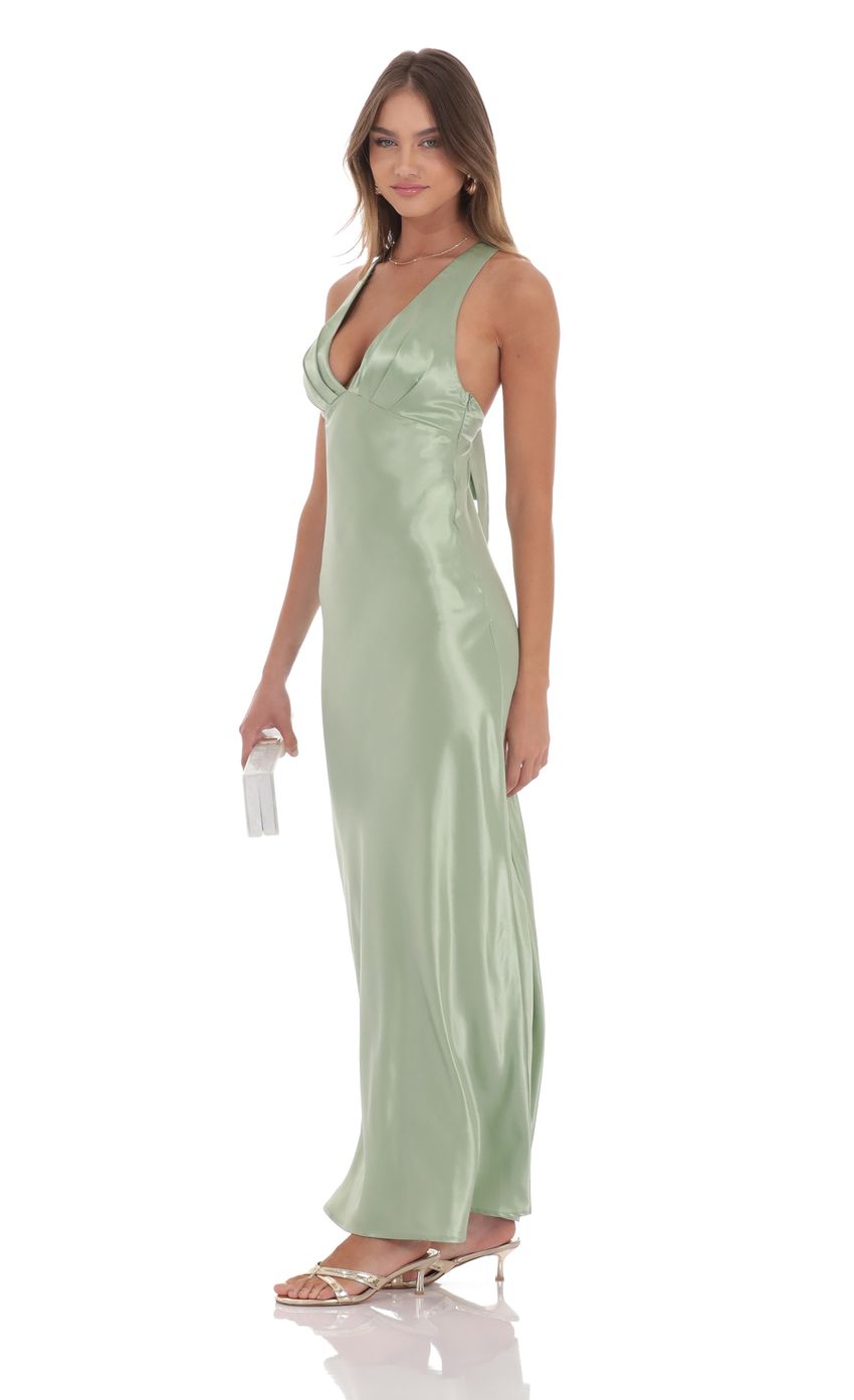 Picture Satin V-Neck Maxi Dress in Sage. Source: https://media-img.lucyinthesky.com/data/product-media/850xAUTO/af4d3fc4-c884-4471-8137-afd87e1e39c0.jpg