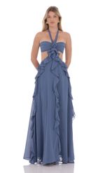Picture of Chiffon Cutout Ruffle Maxi Dress in Pink