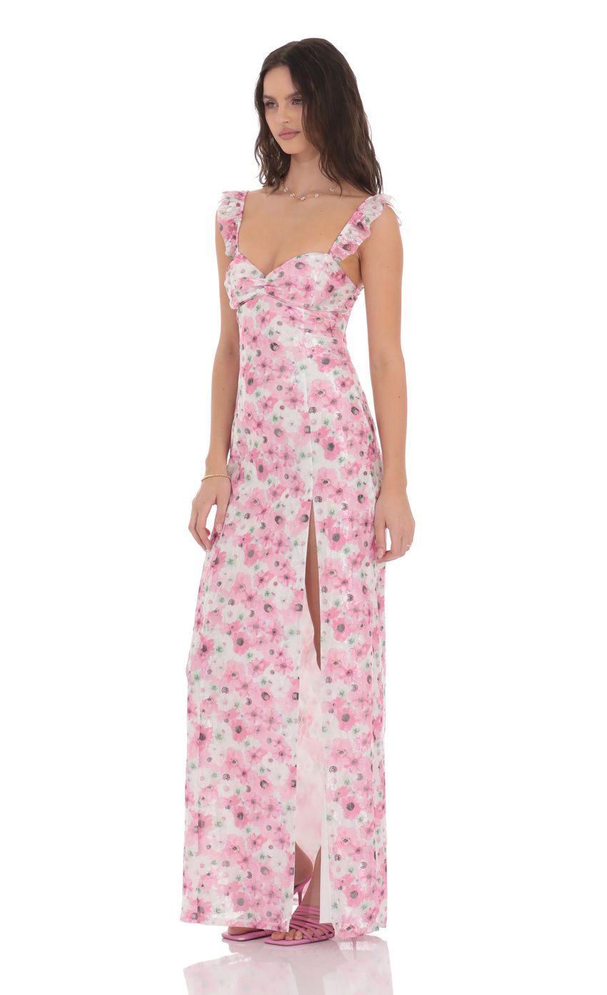 Picture Lace Floral Ruffle Sleeve Maxi Dress in White. Source: https://media-img.lucyinthesky.com/data/product-media/850xAUTO/b71b9a50-b996-4ced-b28a-b386cd2041ad.jpg