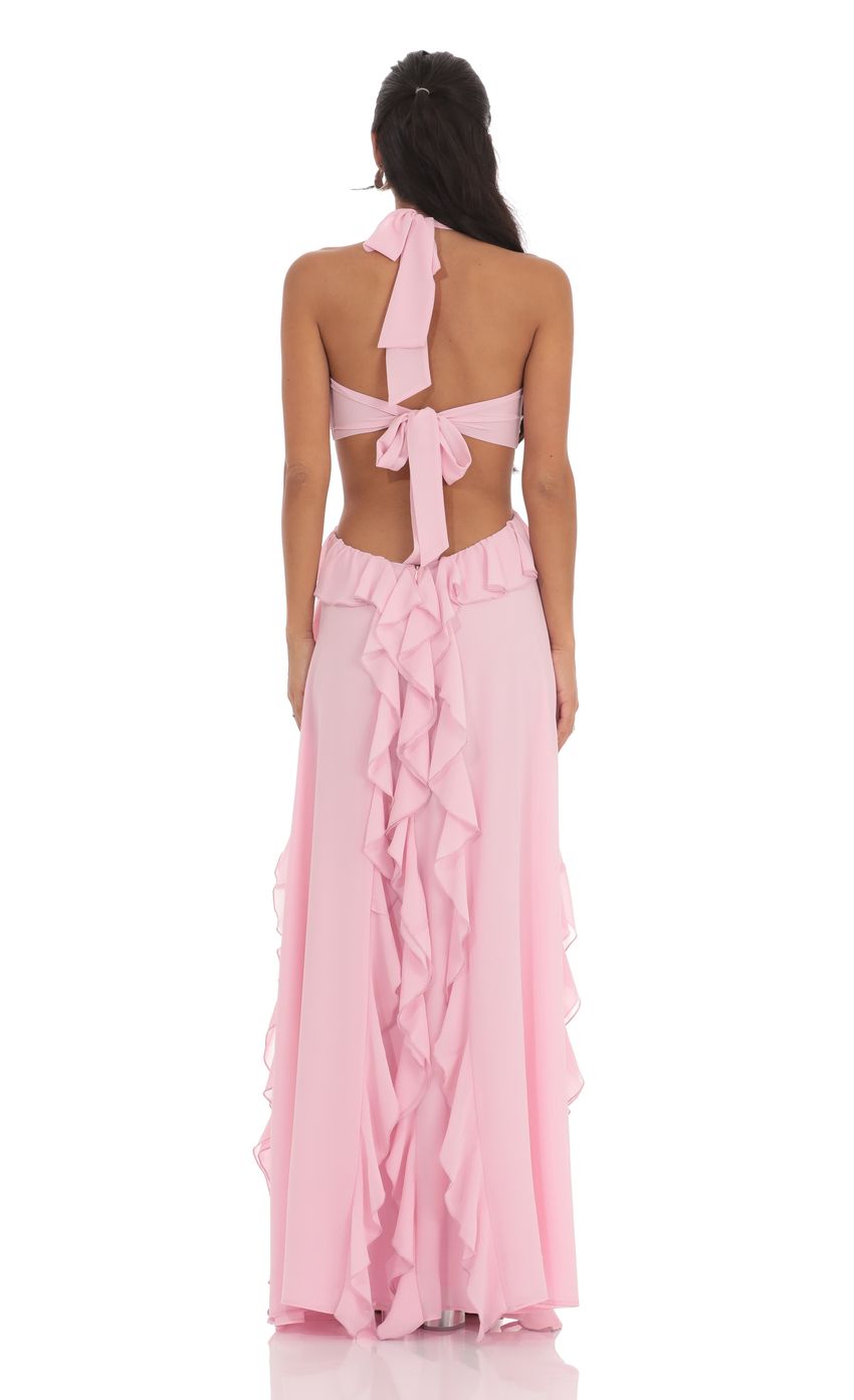 Picture Chiffon Cutout Ruffle Maxi Dress in Pink. Source: https://media-img.lucyinthesky.com/data/product-media/850xAUTO/bbe51c9c-b033-4a9e-85bb-0367dcc7d896.jpg
