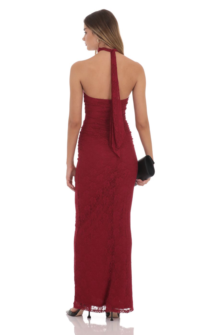 Picture Scarf Lace Maxi Dress in Maroon. Source: https://media-img.lucyinthesky.com/data/Nov24/850xAUTO/bc25bdd2-0880-4a82-a618-a30c0e2f32e9.jpg
